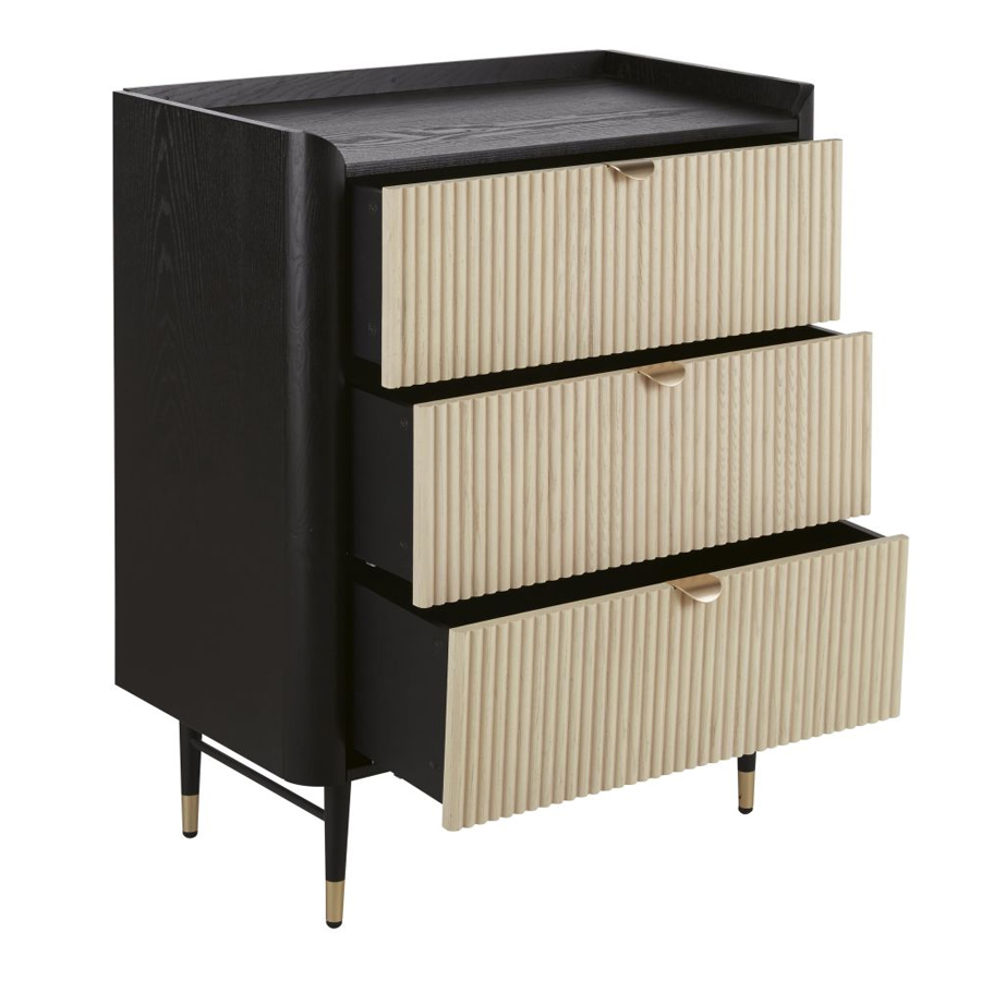 BROOKFIELD - Commode 3 tiroirs noire, beige et dorée