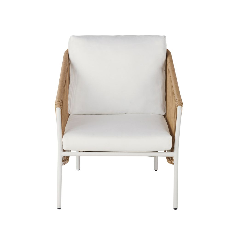 ARUN - Fauteuil de jardin en résine beige et métal blanc