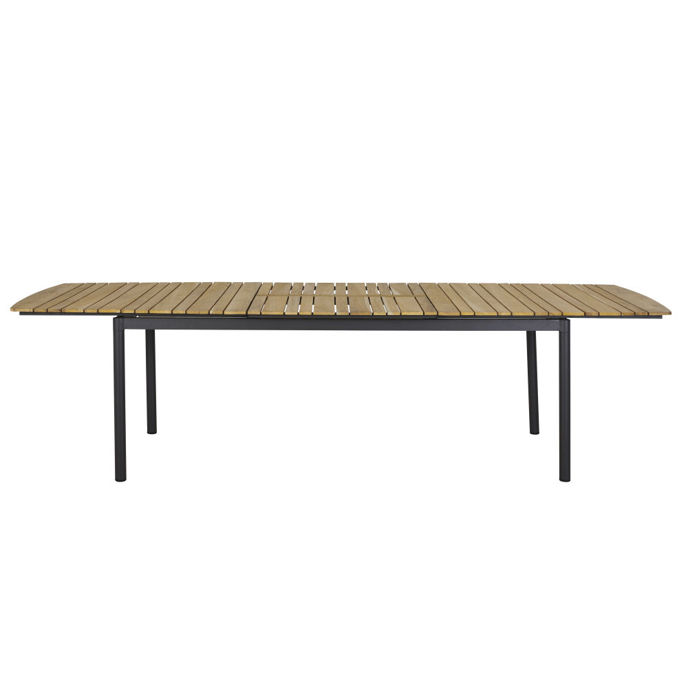 GUAM - Table de jardin extensible en bois de teck massif et aluminium gris anthracite 10/12 personnes
