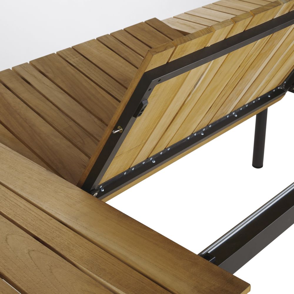 GUAM - Table de jardin extensible en bois de teck massif et aluminium gris anthracite 10/12 personnes