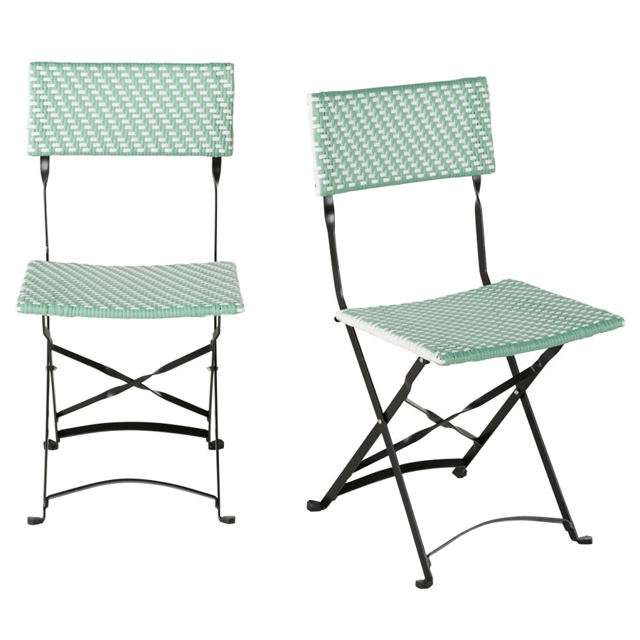 LOTTA BUSINESS - Chaise de jardin professionnelle en résine tressée verte et blanche