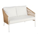 ARUN - Canapé de jardin 2 places en résine beige et métal blanc