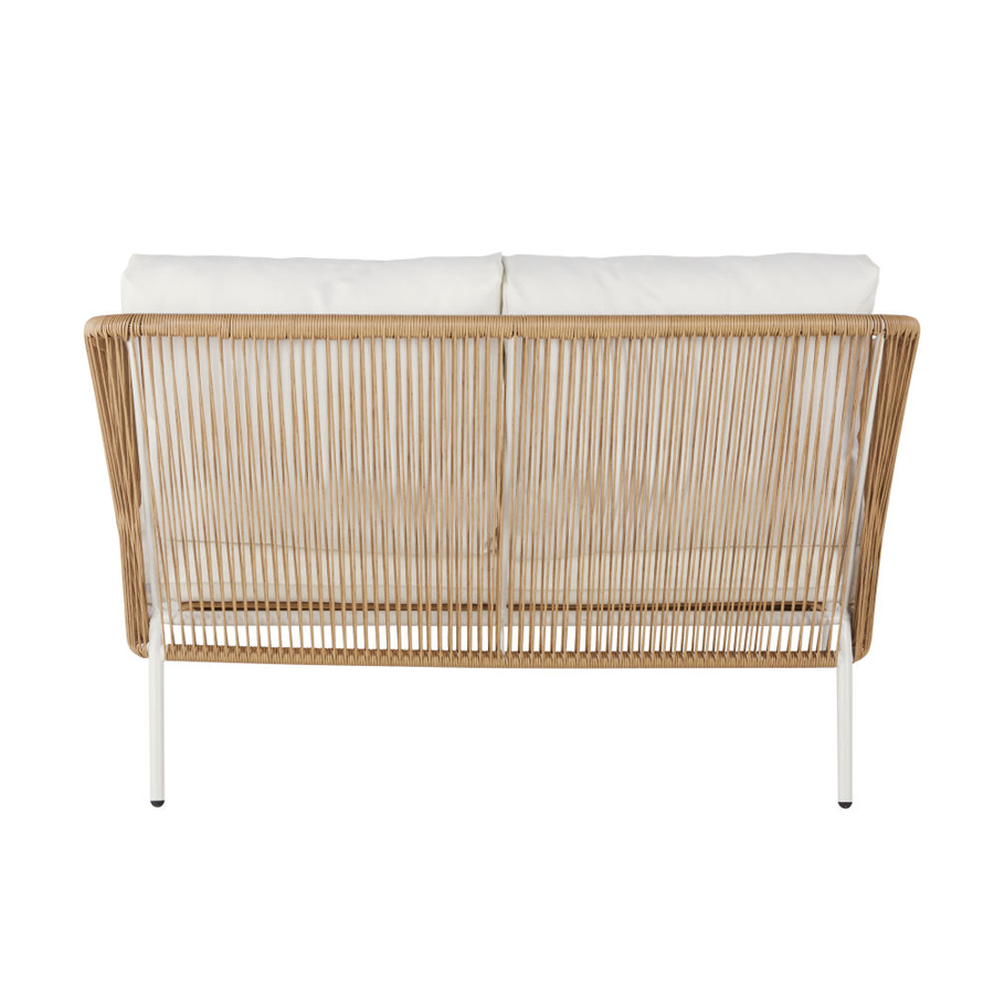 ARUN - Canapé de jardin 2 places en résine beige et métal blanc