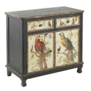 PERROQUET - Buffet 2 portes 2 tiroirs noir et imprimé perroquets