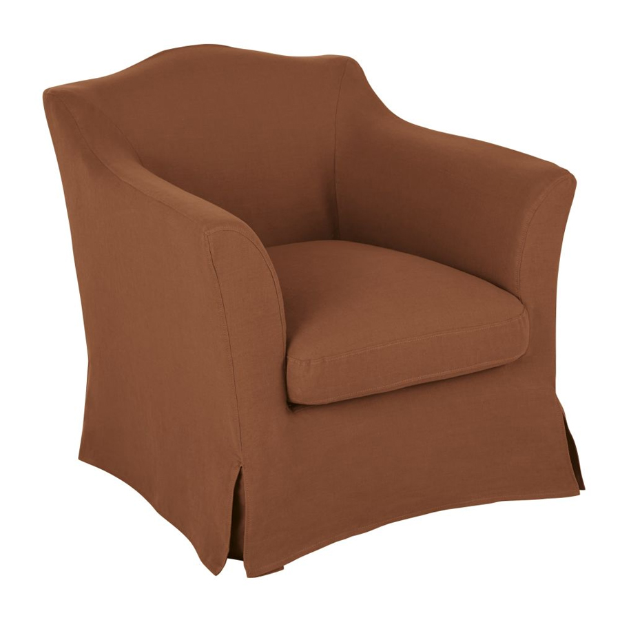 ANAELLE - Fauteuil en lin froissé orange de sienne