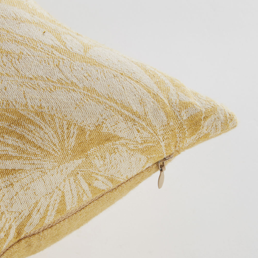 CAMOLIO - Coussin en coton et lin tissés motif tropical jaune et écru 45x45