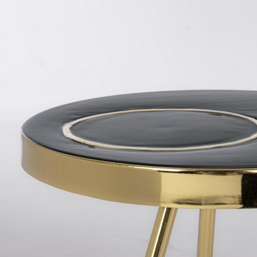 KESAR - Table basse en acier noir et doré Ø40cm
