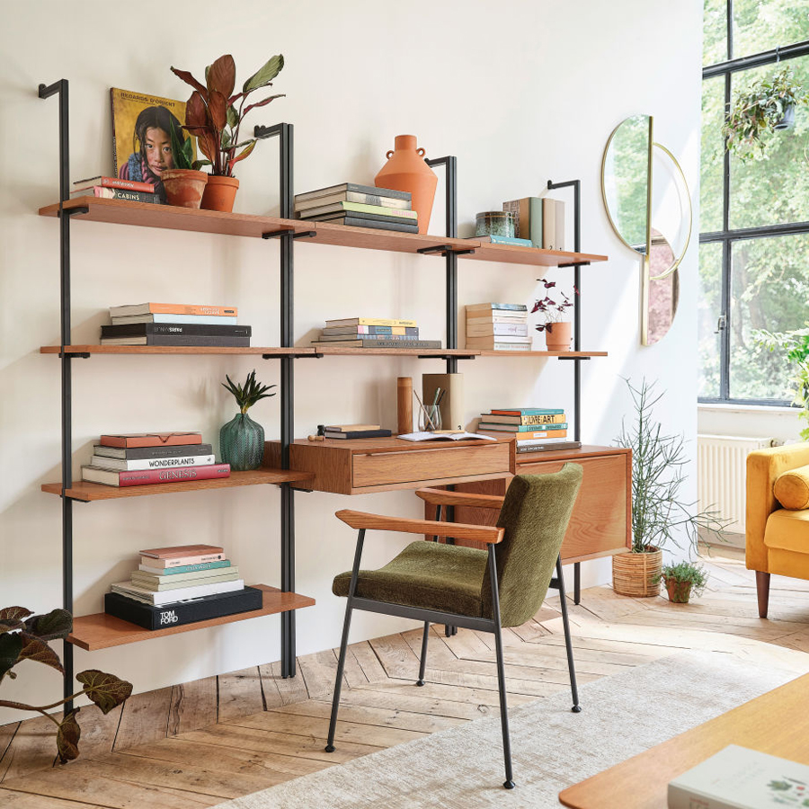 PORTOBELLO - Etagère murale bureau vintage 1 tiroir