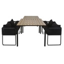 SWANN - Tables 4 personnes (x2) en composite imitation teck et bancs (x4) en résine noire