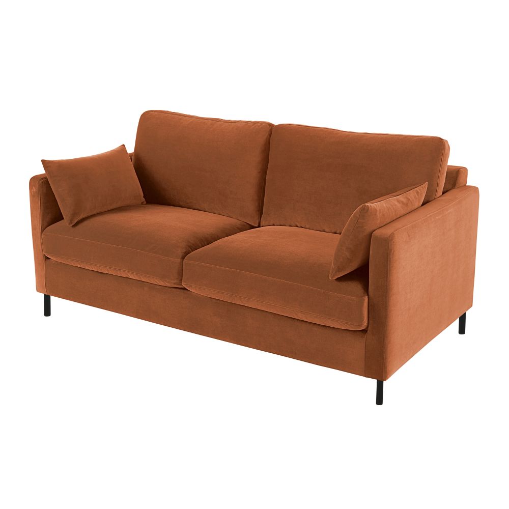 JULIAN - Canapé convertible 2/3 places en velours orange écureuil, matelas 10 cm