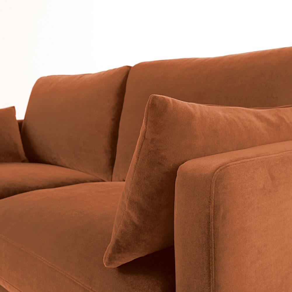 JULIAN - Canapé convertible 2/3 places en velours orange écureuil, matelas 10 cm