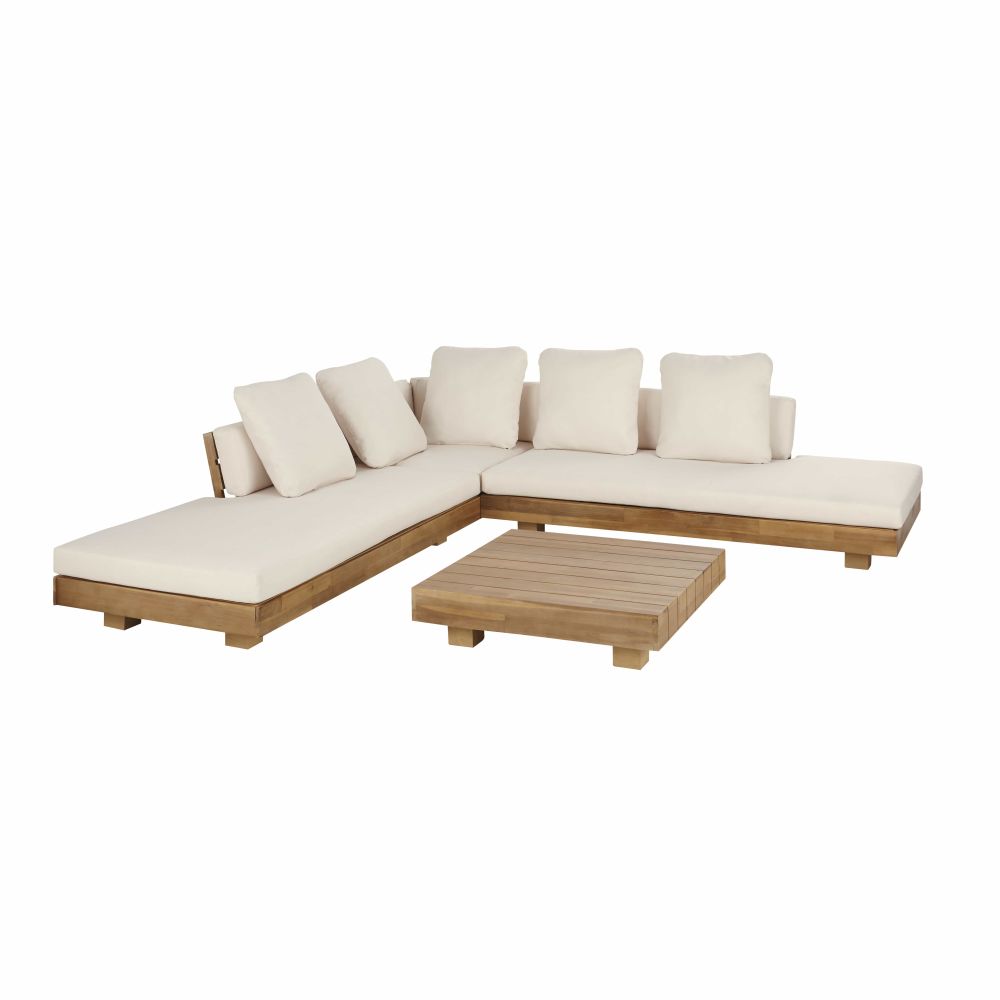 Salon de jardin Porto Rico , 6 places en massif d'acacia et toile écrue recyclée, disponible à Dakar, Sénégal