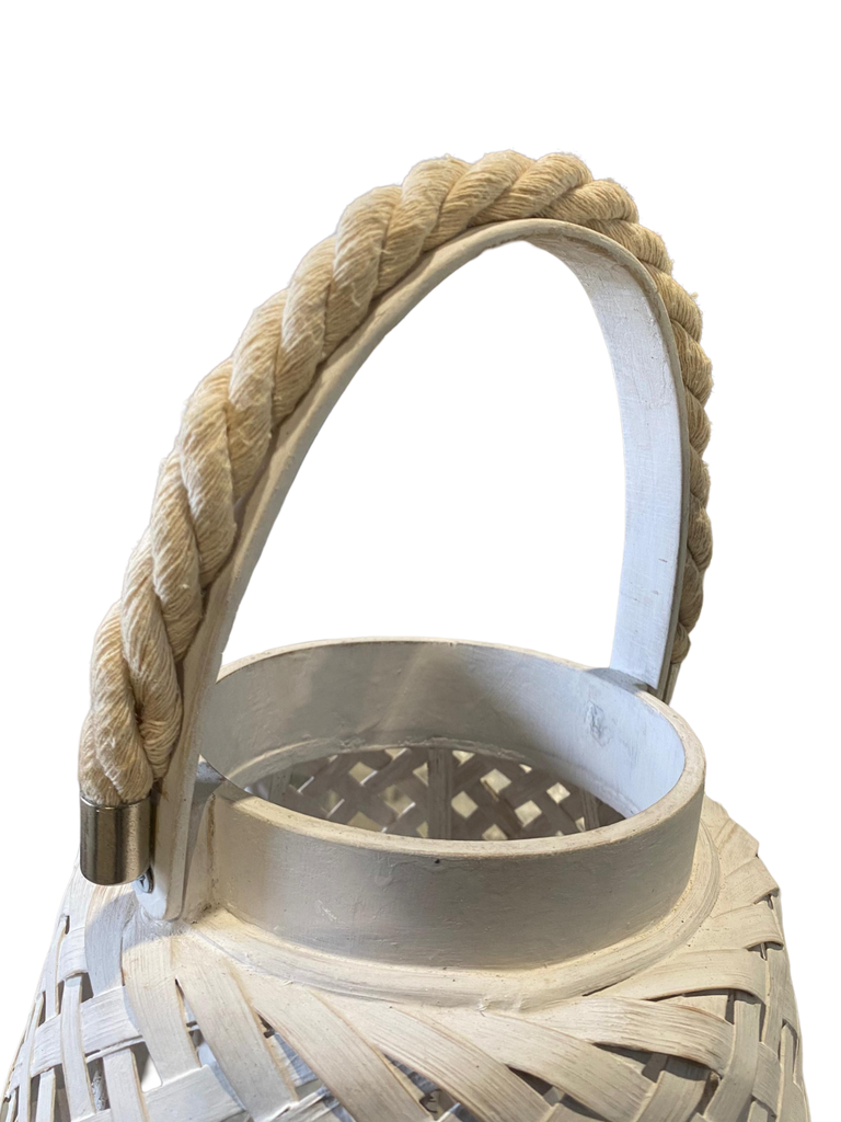 Lanterne ZANZIBAR en bambou blanc mat avec verre de protection, Dakar Sénégal