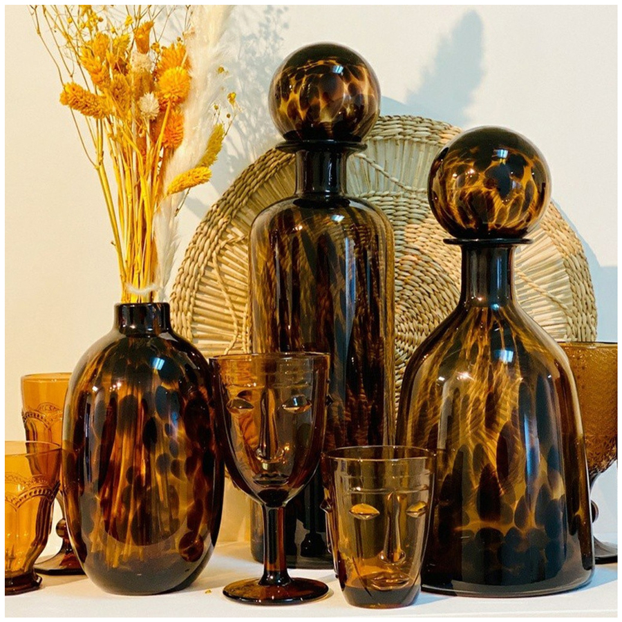 ALAN LEOPARD - Vase ovale en verre marron