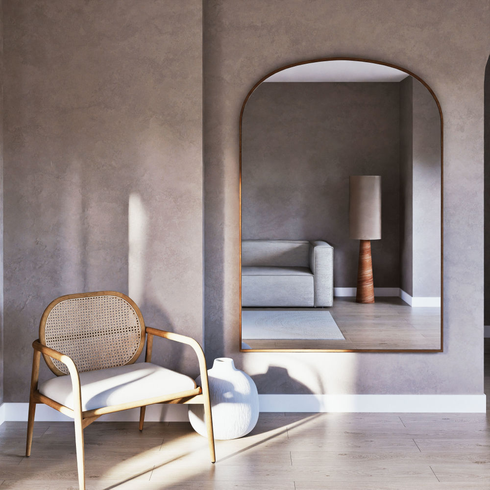 Grand miroir ALINA en métal doré, style chic et moderne.