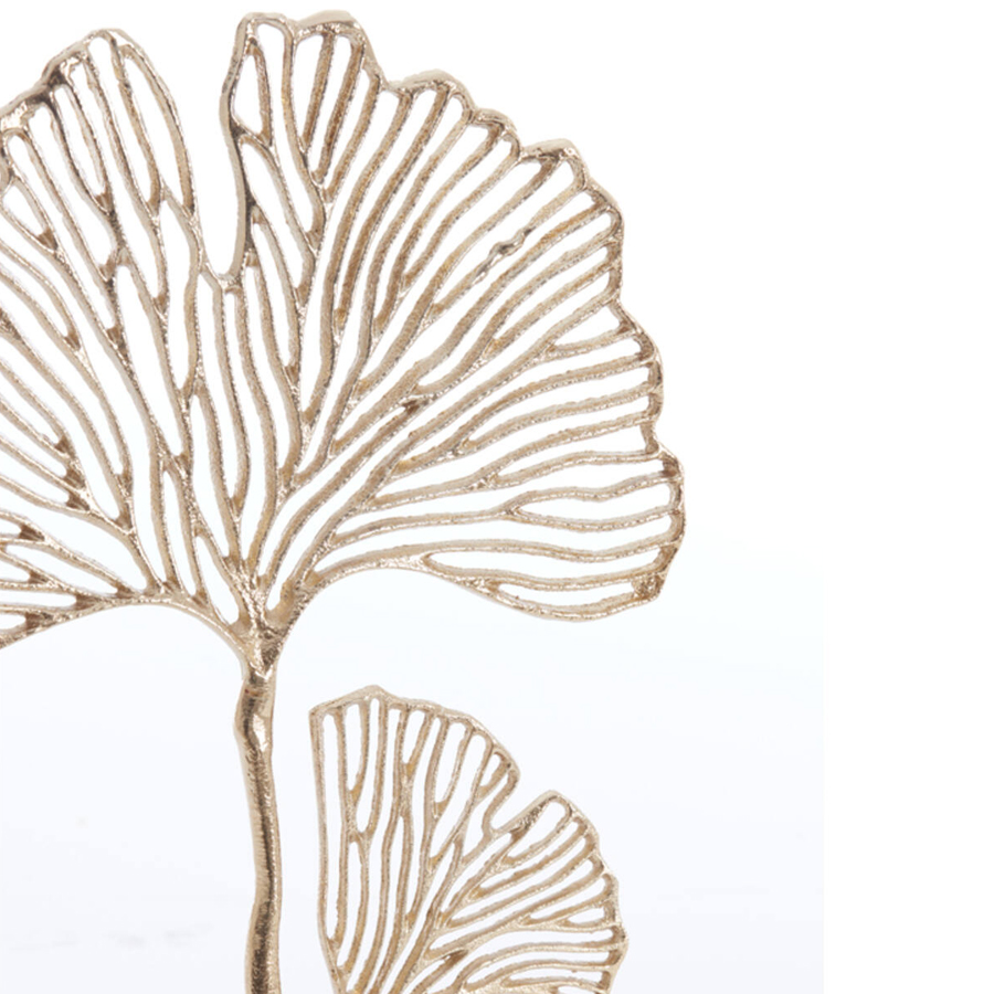 Ornement sur socle 36x10x48 cm FEUILLE or + marbre blanc