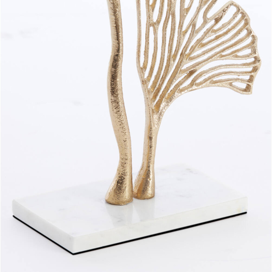 Ornement sur socle 36x10x48 cm FEUILLE or + marbre blanc