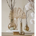 Ornement sur socle 36x10x48 cm FEUILLE or + marbre blanc