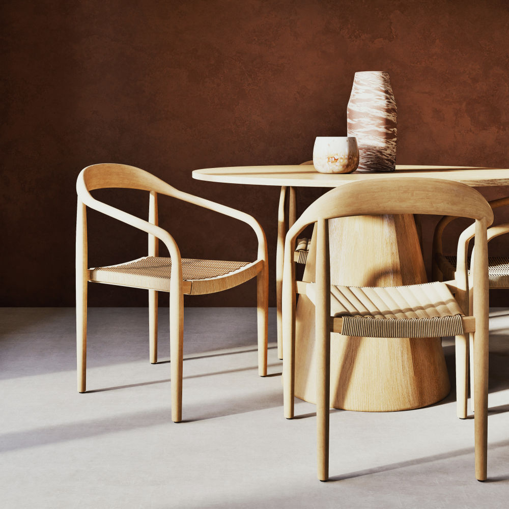 Chaise à dîner Luanda Business de jardin professionnelles en bois d'acacia et résine tressée recyclée beige