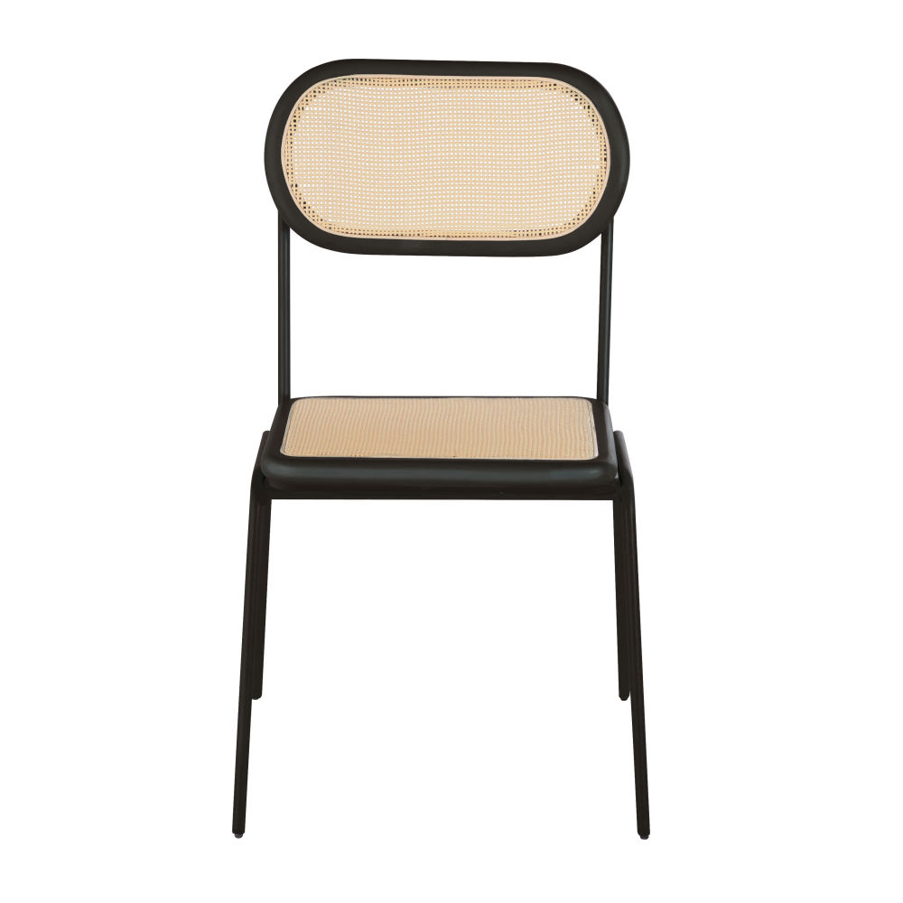 Chaise Alba en acier noir et bois de bouleau avec rotin synthétique