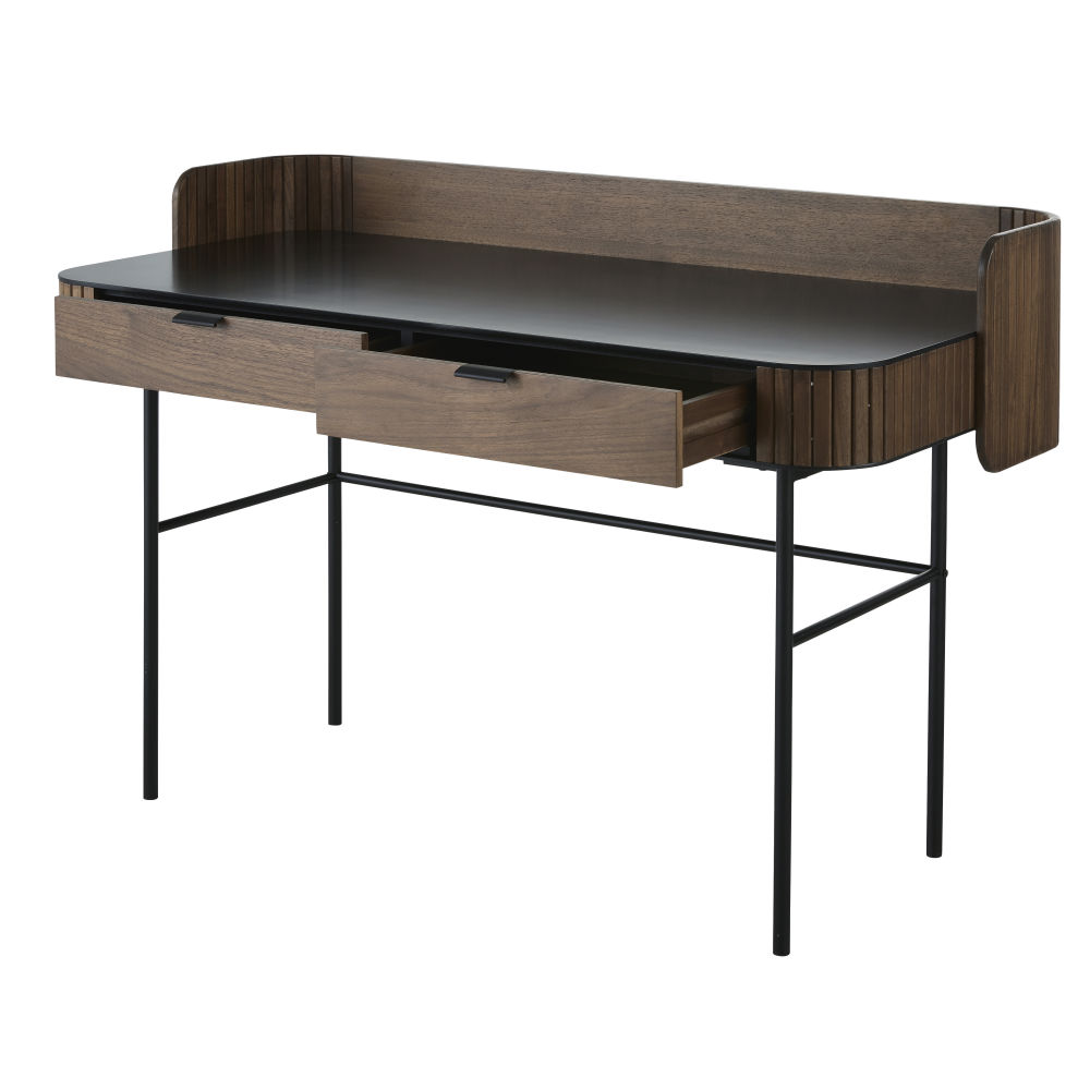 Bureau vintage Spiga 2 tiroirs pieds en métal noir