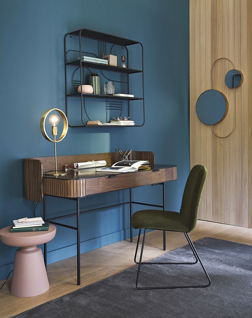 Bureau vintage Spiga 2 tiroirs pieds en métal noir