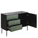 Buffet Manaos 1 porte 3 tiroirs noir et vert motif sculpté feuillage
