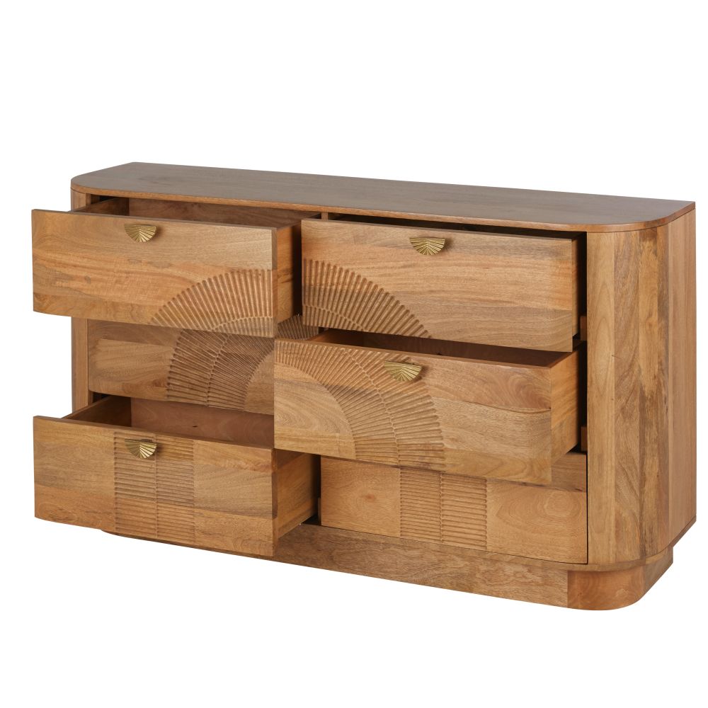 Commode double Aureus 6 tiroirs en bois de manguier et métal coloris laiton