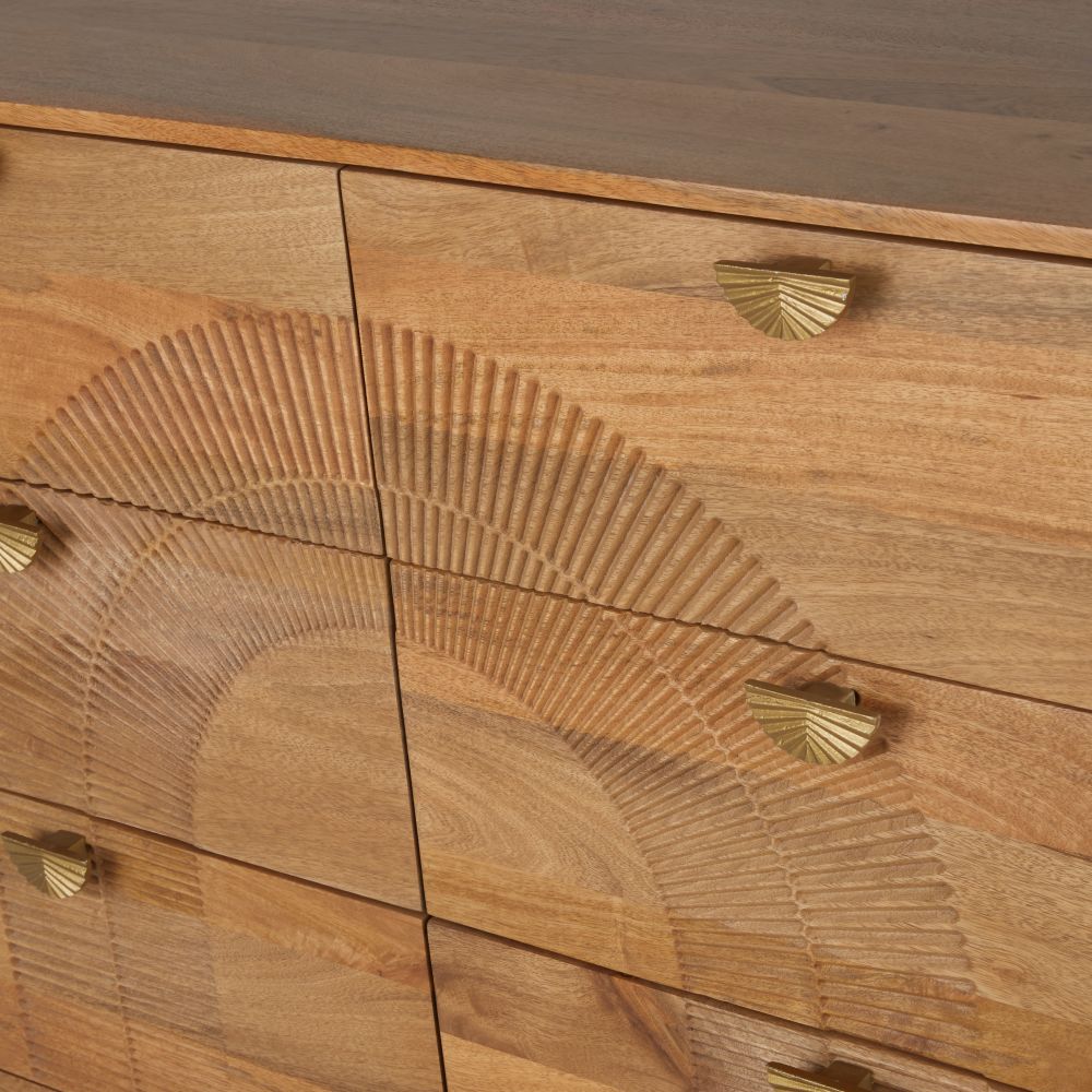 Commode double Aureus 6 tiroirs en bois de manguier et métal coloris laiton