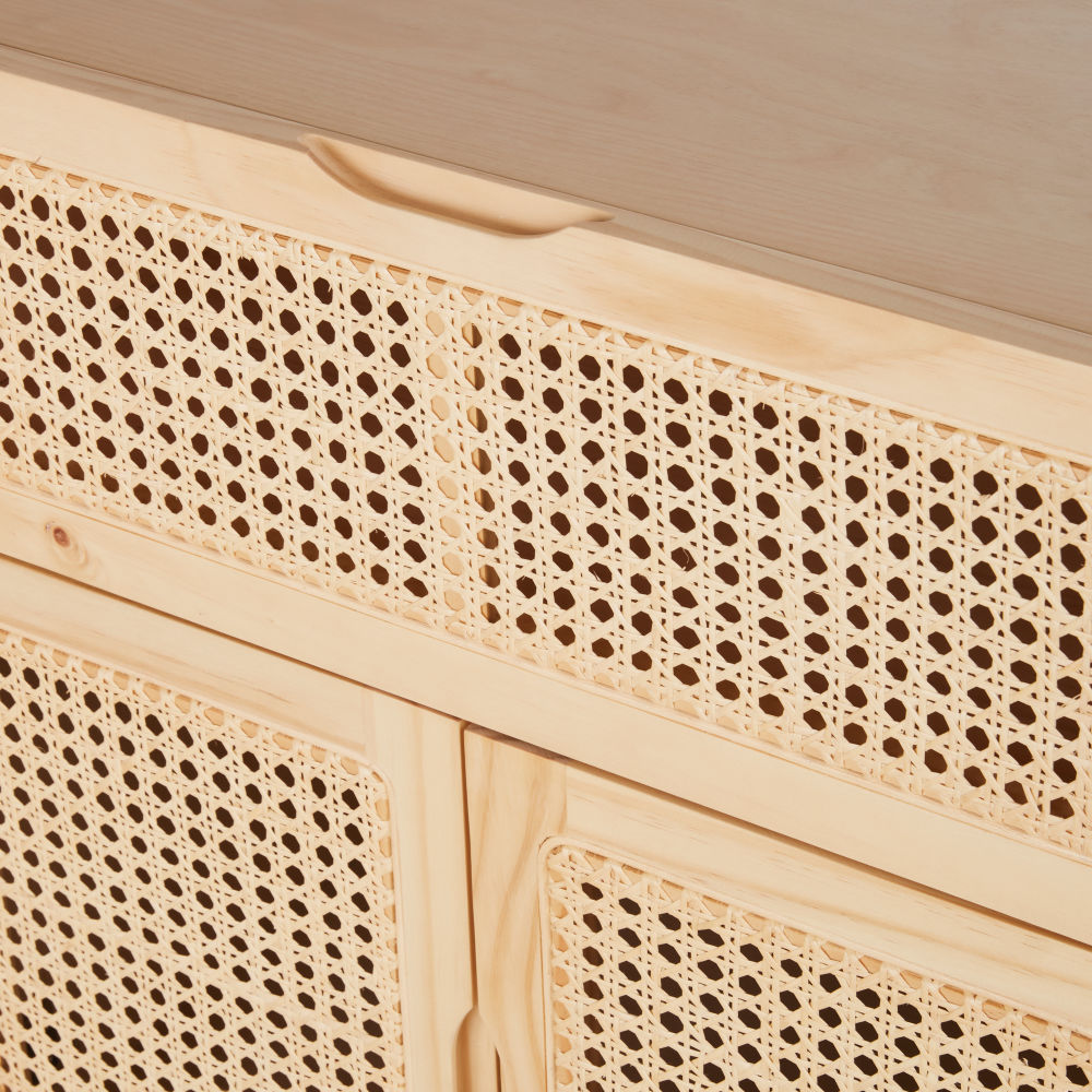 Petit meuble de rangement Asir 2 portes 1 tiroir cannage en pin