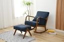 Chaise Rocking avec repose pieds en bois et tissu bleu foncé