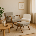 Chaise Rocking avec repose pieds en bois et tissu gris