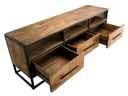 Meuble TV Madurai en bois manguier 3 tiroirs et métal 150cm