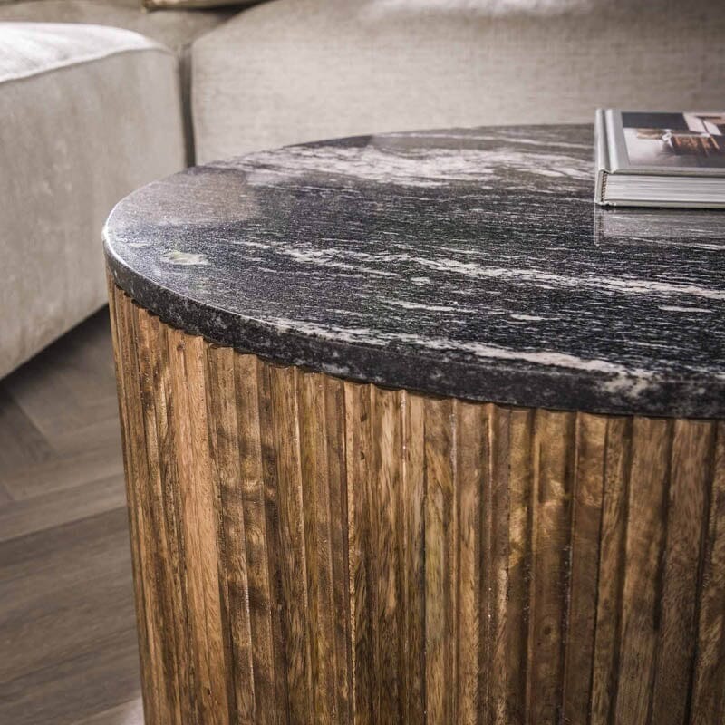 Tables basses demi-lune marbre noir et bois