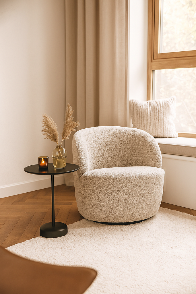 Fauteuil pivotant Brume en tissu bouclé gris