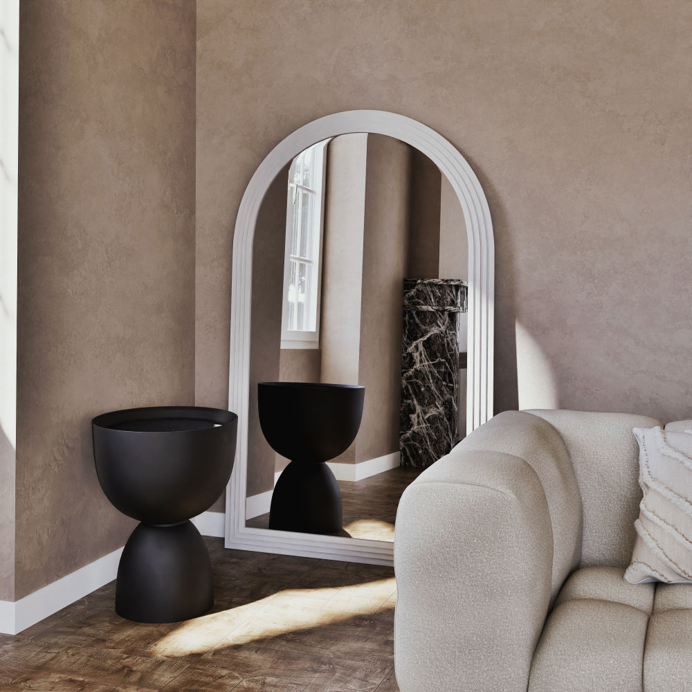 Grand miroir Marlon arche en bois de paulownia blanc 110x179