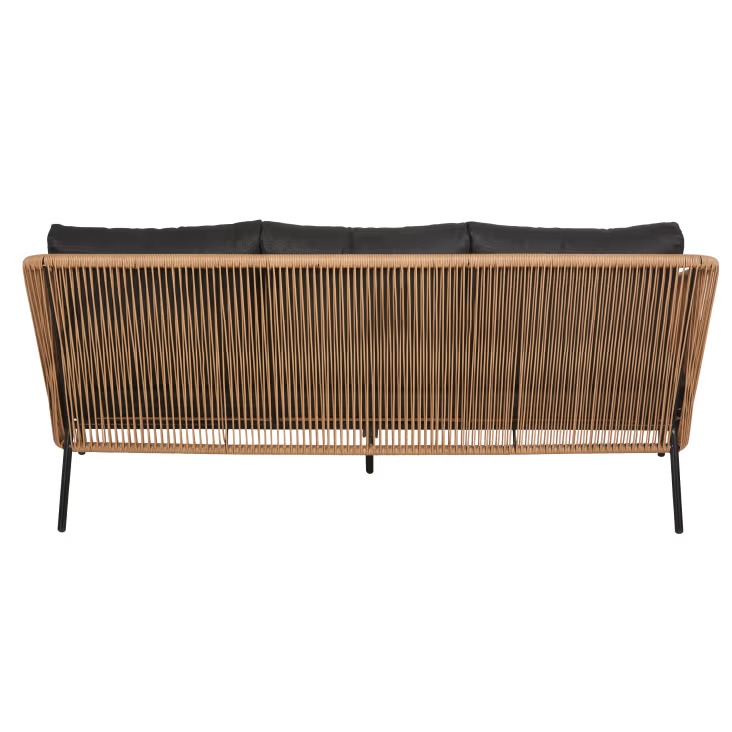 Canapé de jardin Arun 3 places en résine recyclée beige, métal noir et coussins en polyester recyclé noir