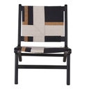 Fauteuil bas Swahi en bois de manguier et coton beige, noir et marron