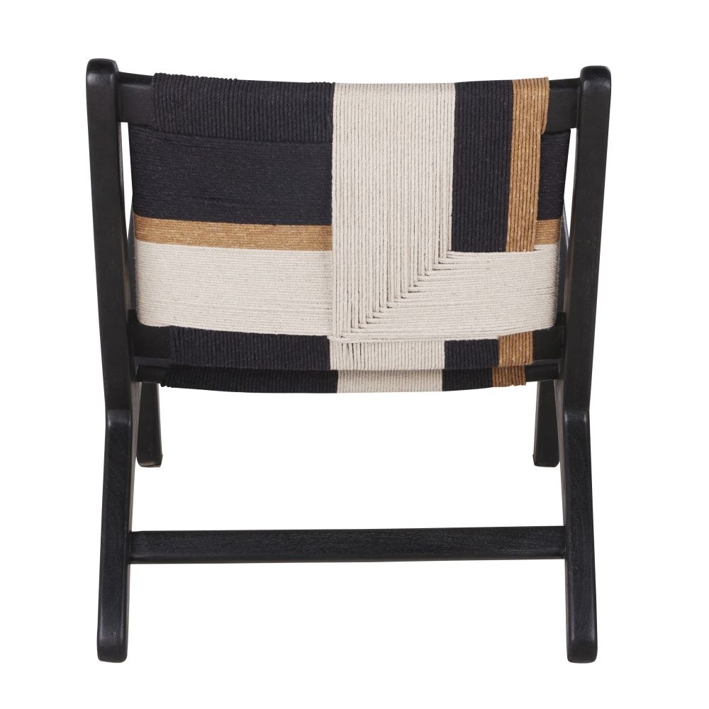 Fauteuil bas Swahi en bois de manguier et coton beige, noir et marron