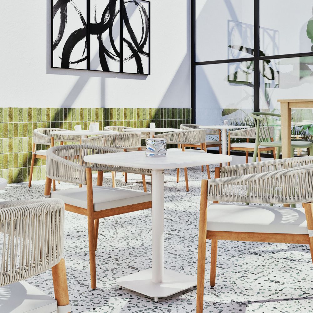 Duo de Fauteuil à dîner de jardin Albane en bois d'acacia et polyester recyclé écru