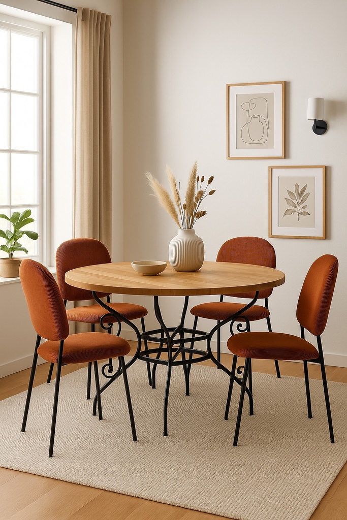 Table à diner ronde Toscane en manguier et métal 4/6 personnes D115