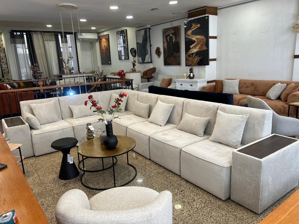 Canapé d'angle modulable Oman 7 places en velours côtelé beige , Dakar Sénégal