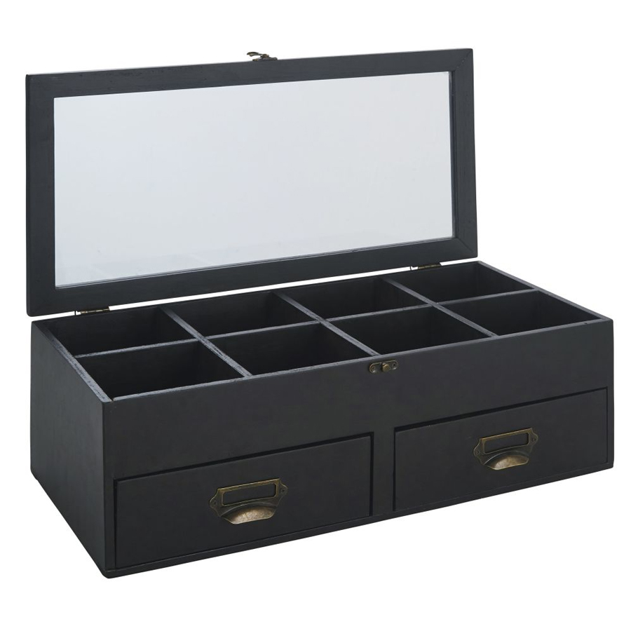 ROCOCO - Boîte vitrine avec 2 tiroirs et compartiments noire