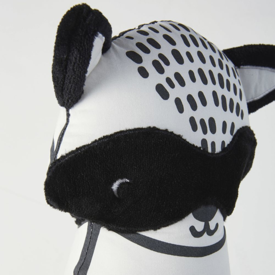 PICOO - Coussin raton laveur en coton noir et blanc imprimé 18x30