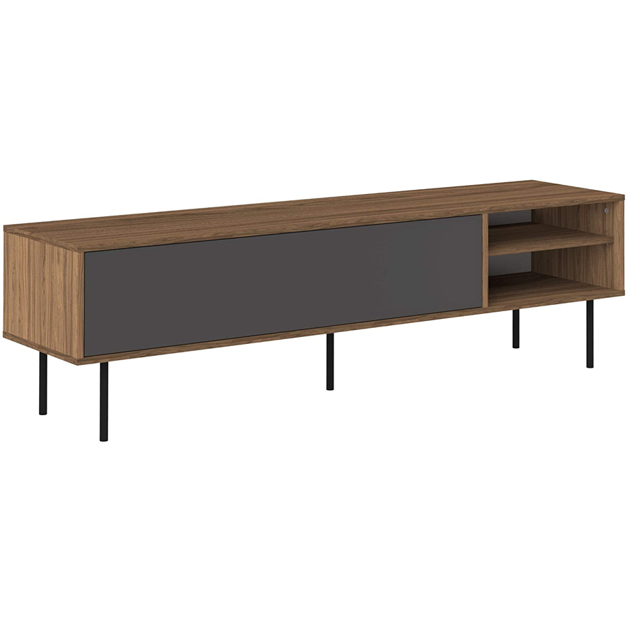AMPÈRE - Meuble TV Noyer et gris anthracite avec abattant L165x47,9
