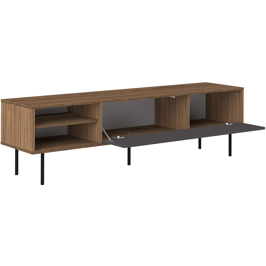 AMPÈRE - Meuble TV Noyer et gris anthracite avec abattant L165x47,9