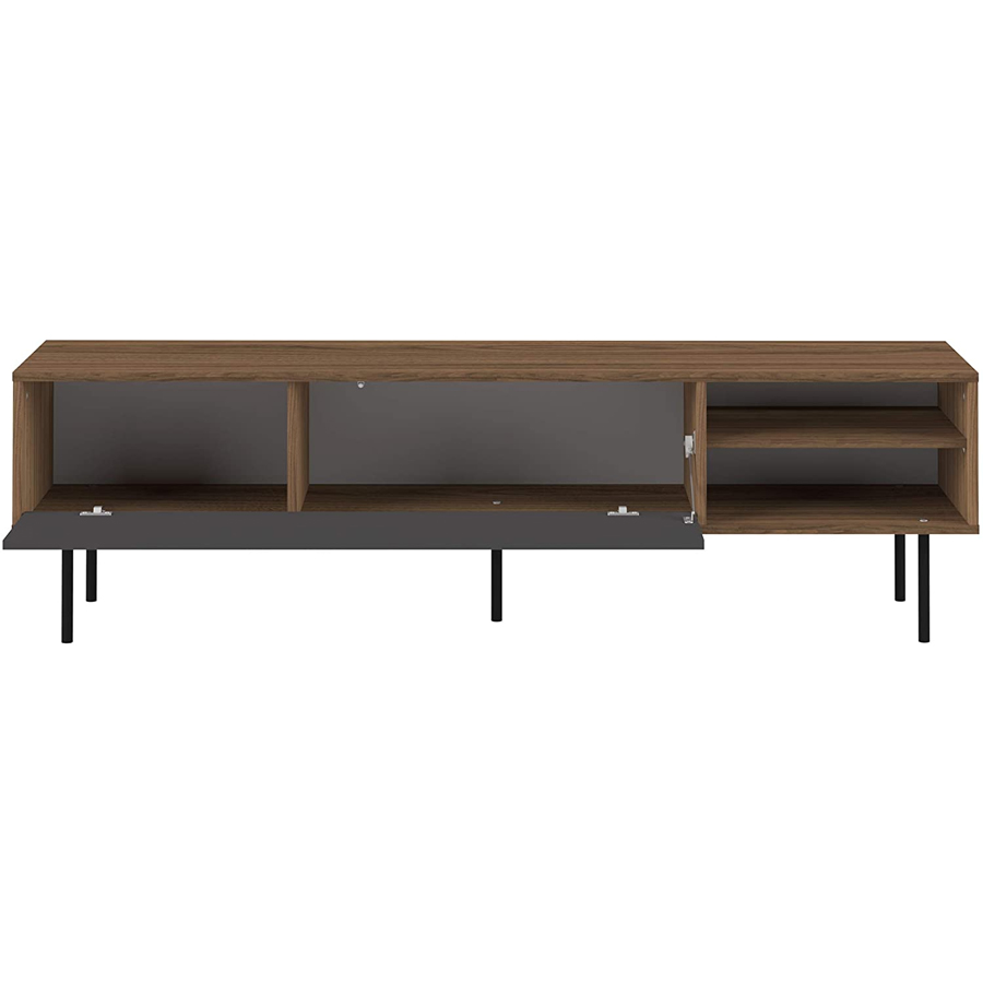AMPÈRE - Meuble TV Noyer et gris anthracite avec abattant L165x47,9