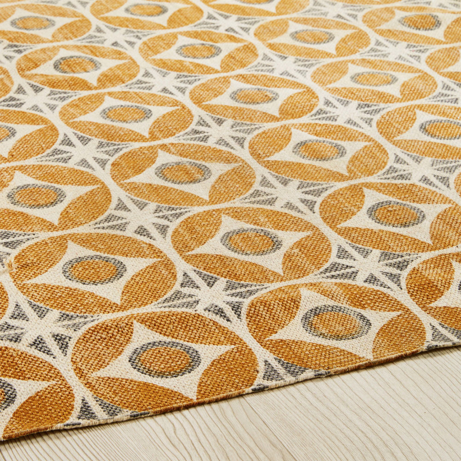 BLOCALIA - Tapis en coton motifs carreaux de ciment jaune moutarde 160x230cm