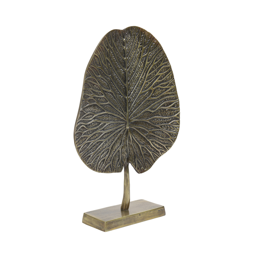 LEAF - Ornement en métal bronze antique sur socle 34x9x43 cm