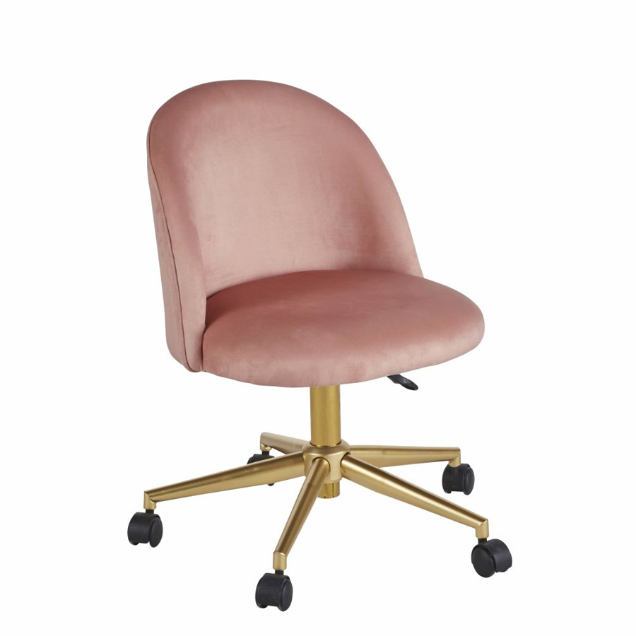 MAURICETTE - Chaise de bureau vintage à roulettes en velours rose